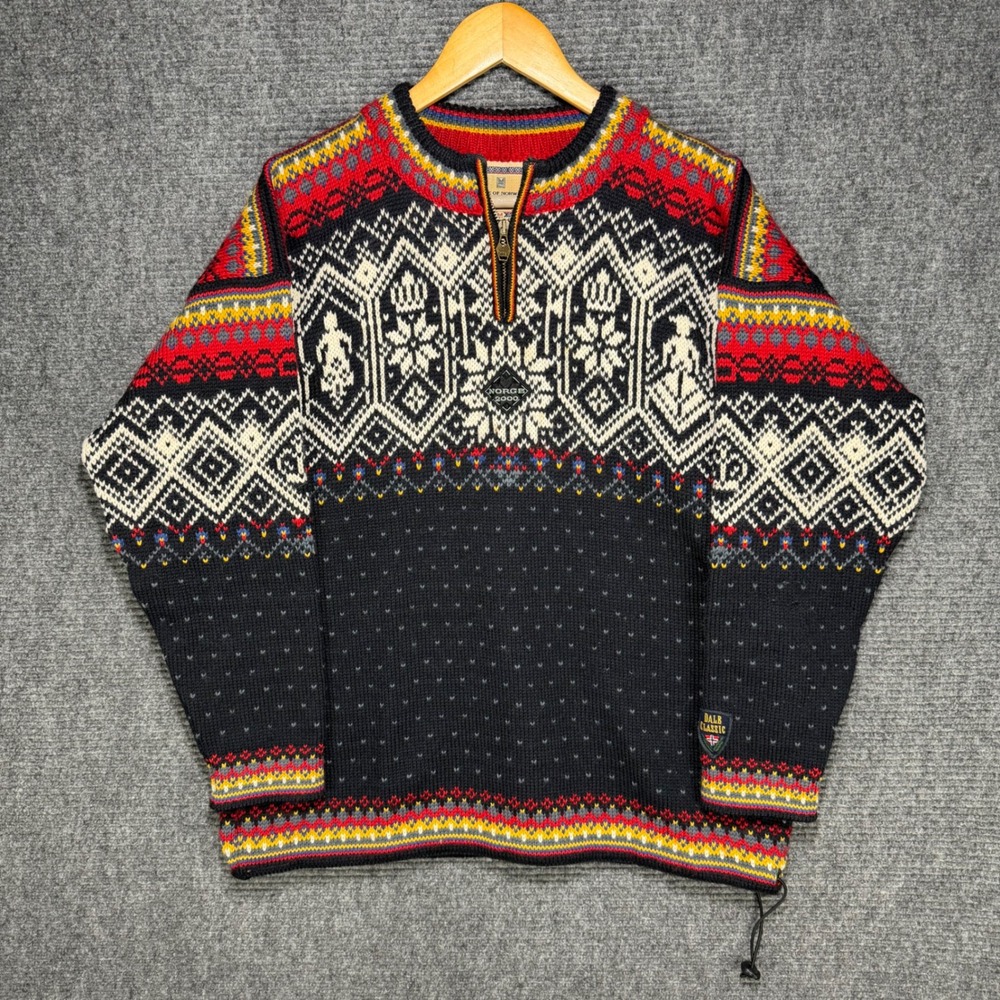 Dale of Norway Norge 2000 Wool Sweater Navy Blue Red Womens Medium